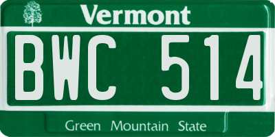 VT license plate BWC514