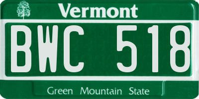 VT license plate BWC518