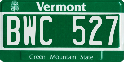 VT license plate BWC527