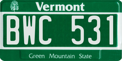 VT license plate BWC531