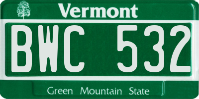 VT license plate BWC532
