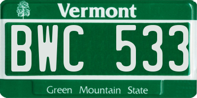 VT license plate BWC533