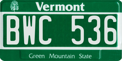 VT license plate BWC536