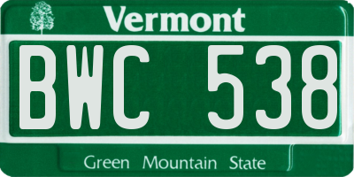 VT license plate BWC538