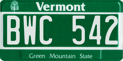 VT license plate BWC542