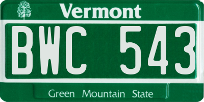 VT license plate BWC543