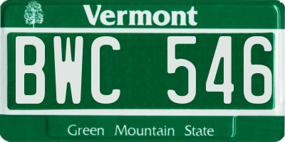 VT license plate BWC546
