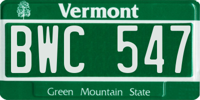 VT license plate BWC547