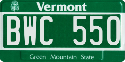 VT license plate BWC550