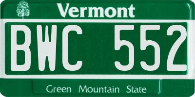 VT license plate BWC552