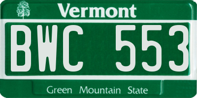 VT license plate BWC553