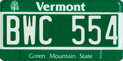 VT license plate BWC554