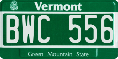 VT license plate BWC556