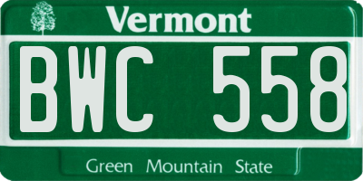 VT license plate BWC558