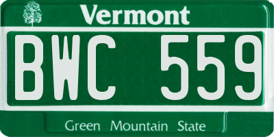 VT license plate BWC559