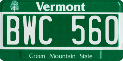 VT license plate BWC560