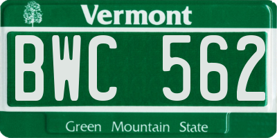 VT license plate BWC562