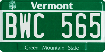 VT license plate BWC565