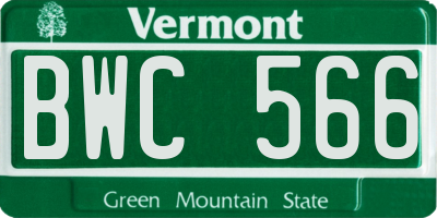 VT license plate BWC566