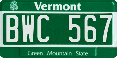 VT license plate BWC567