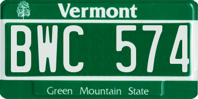 VT license plate BWC574