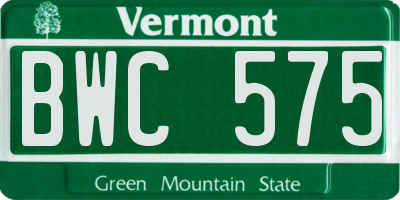 VT license plate BWC575