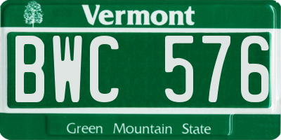 VT license plate BWC576