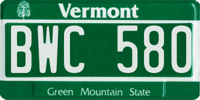 VT license plate BWC580