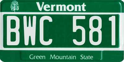 VT license plate BWC581