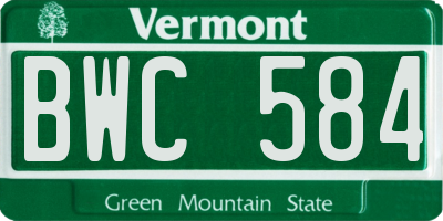 VT license plate BWC584