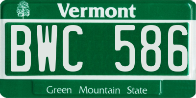 VT license plate BWC586