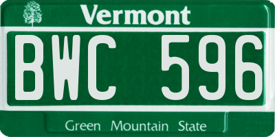 VT license plate BWC596