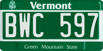 VT license plate BWC597