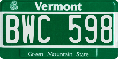 VT license plate BWC598
