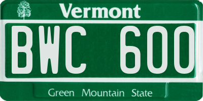 VT license plate BWC600