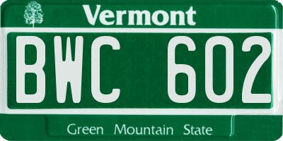 VT license plate BWC602