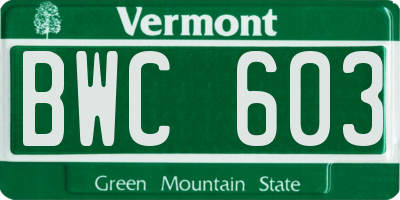 VT license plate BWC603