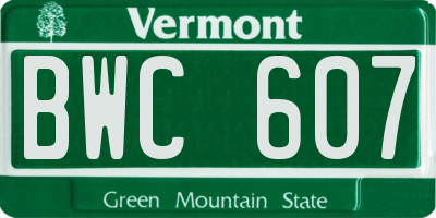 VT license plate BWC607