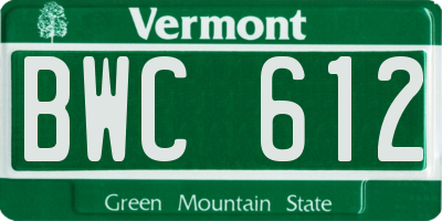 VT license plate BWC612