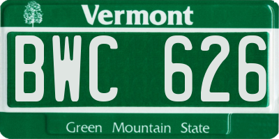VT license plate BWC626
