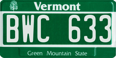 VT license plate BWC633