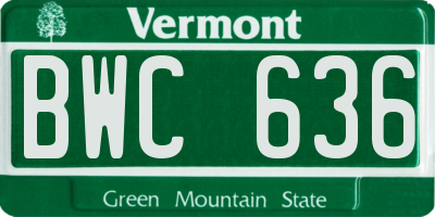 VT license plate BWC636