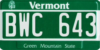 VT license plate BWC643