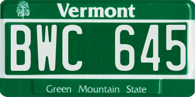 VT license plate BWC645
