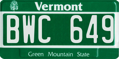 VT license plate BWC649