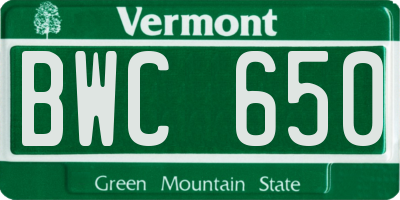 VT license plate BWC650