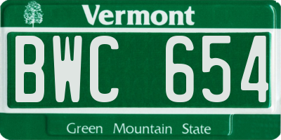 VT license plate BWC654