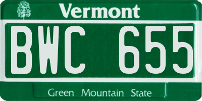 VT license plate BWC655