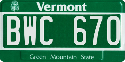 VT license plate BWC670