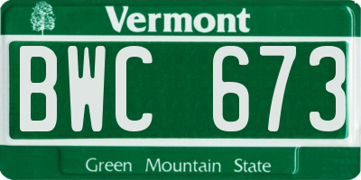 VT license plate BWC673